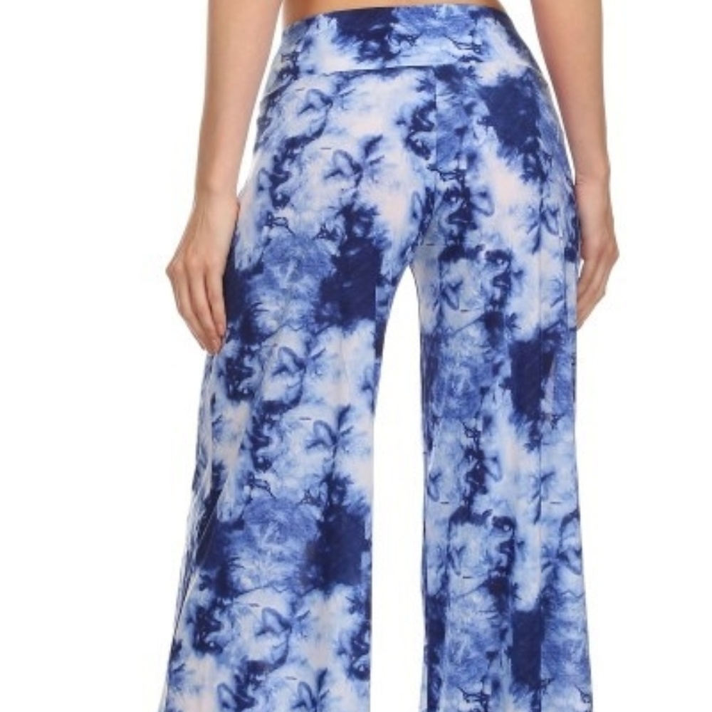 NWT:SHOSHO S/M BLUE Tie Dye Damask Fashion  Wide Leg  Palazzo Pants - Picture 2 of 9
